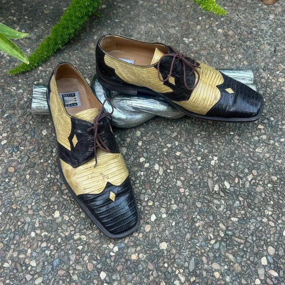 David Eden Genuine Teju Lizard Brown Camel Lace Up Dress Oxfords Shoes Size 11.5 - Picture 10 of 13